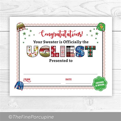 Ugly Sweater Certificate Template